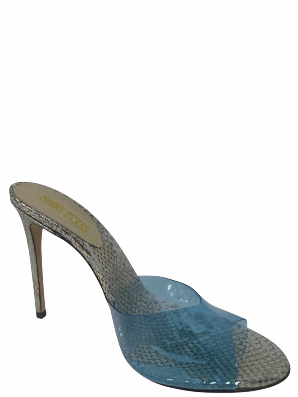 New Rare Paris Texas Metallic Gold & Silver Snakeskin PVC Mules 38 / 8